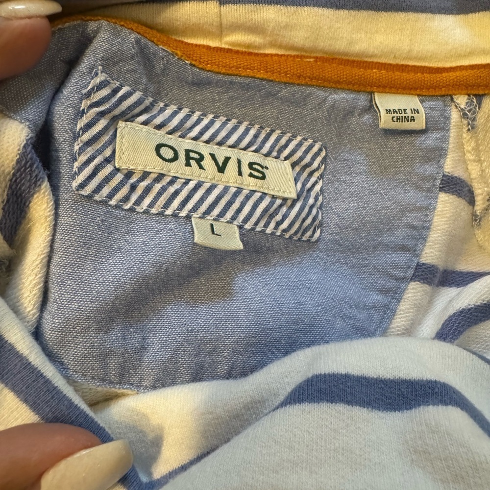 Orvis Women’s Lightweight Blue and White Striped Cowl Neck Sweater Size Large - Picture 5 of 5